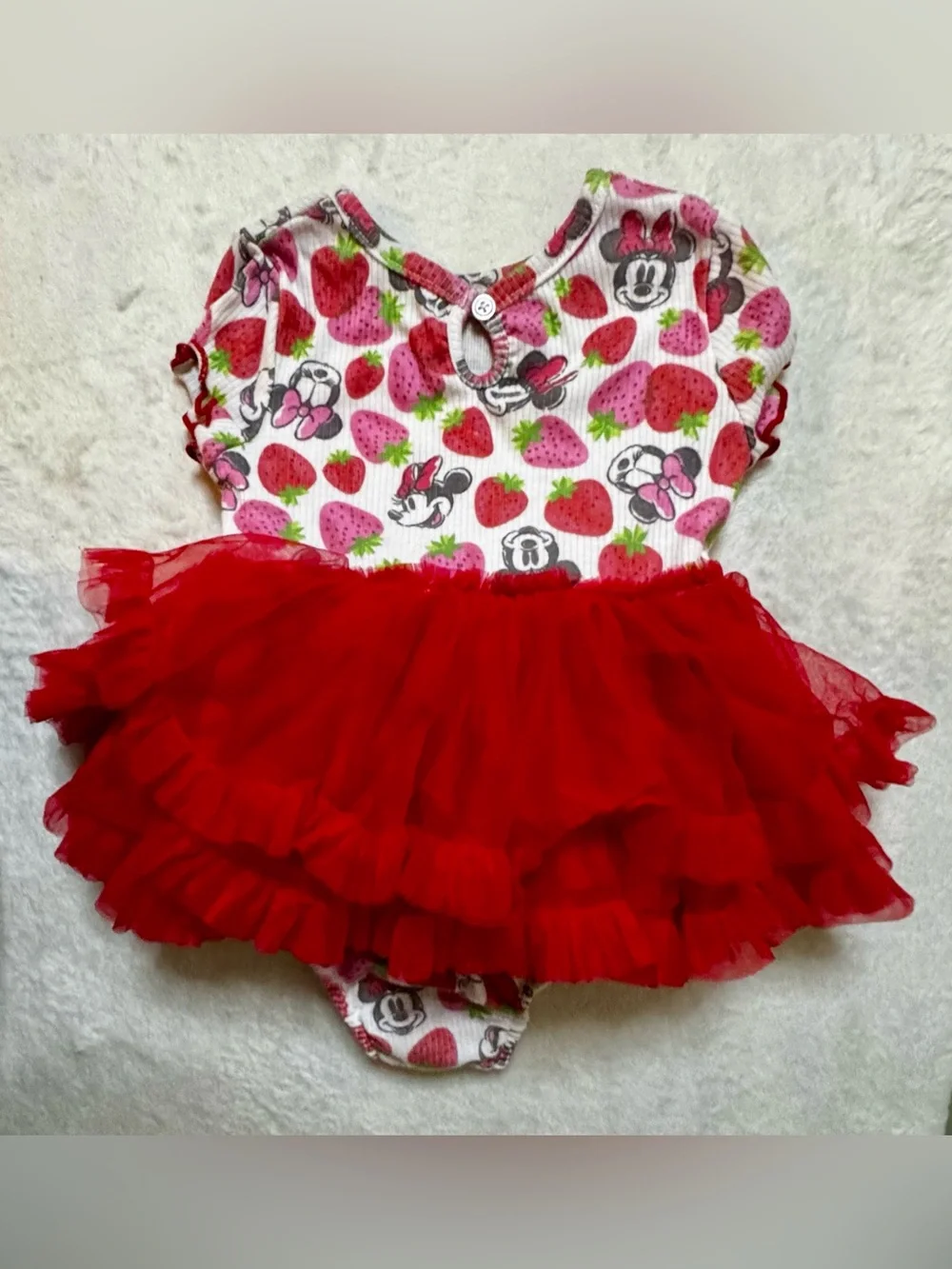 Disney Baby Minnie Mouse Strawberry Red Tulle Tutu 12month Onesie